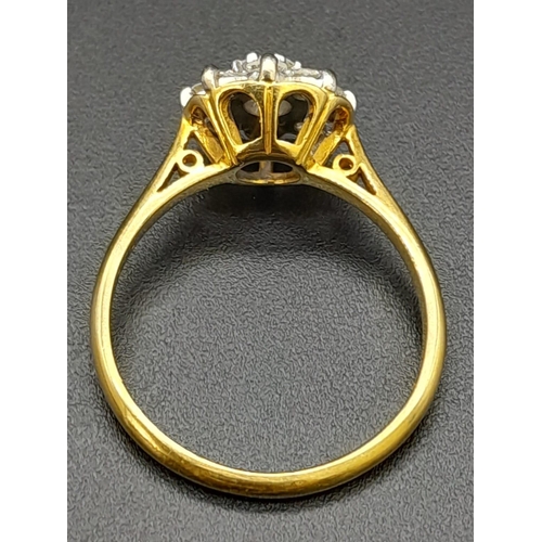 88 - A 18K YELLOW GOLD DIAMOND CLUSTER RING 0.40CT. TOTAL WEIGHT 3.35G. SIZE N.