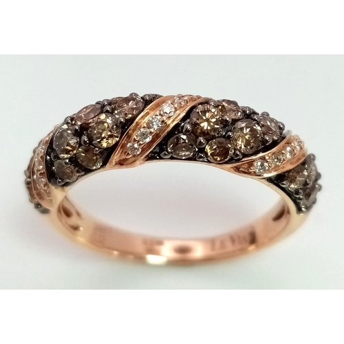 474 - 14K ROSE GOLD LE VIAN CHAMPAGNE AND WHITE DIAMOND FANCY BAND RING.  1.12CT DIAMOND. TOTAL WEIGHT  3.... 