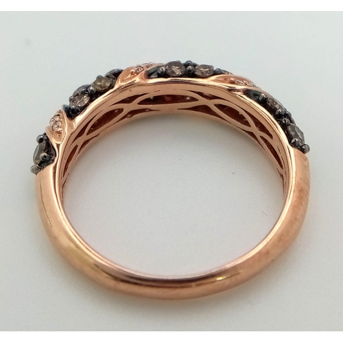 474 - 14K ROSE GOLD LE VIAN CHAMPAGNE AND WHITE DIAMOND FANCY BAND RING.  1.12CT DIAMOND. TOTAL WEIGHT  3.... 