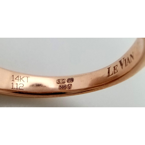 474 - 14K ROSE GOLD LE VIAN CHAMPAGNE AND WHITE DIAMOND FANCY BAND RING.  1.12CT DIAMOND. TOTAL WEIGHT  3.... 