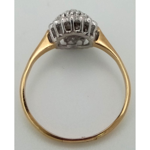 453 - 9K YELLOW GOLD DIAMOND CLUSTER RING.  0.20CT DIAMOND, TOTAL WEIGHT 2G.  SIZE Q