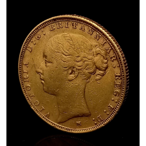 1 - An 1886 Queen Victoria 22K Gold Full Sovereign. Young head, Melbourne mint mark. Please see photos f... 