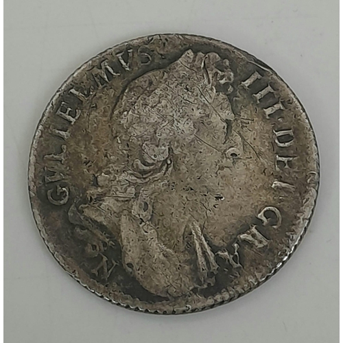 177 - A William III 1696 Silver Shilling Coin. Norwich Mint. Please see photos for conditions.