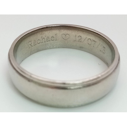 341 - A PALLADIUM BAND 6.5MM RING. TOTAL WEIGHT 8.23G. SIZE W.