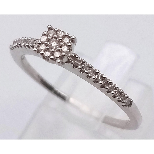 1549 - 9K WHITE GOLD DIAMOND RING.  0.15CT DIAMOND. TOTAL WEIGHT 2.4G.  SIZE R