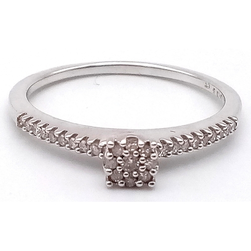 1549 - 9K WHITE GOLD DIAMOND RING.  0.15CT DIAMOND. TOTAL WEIGHT 2.4G.  SIZE R