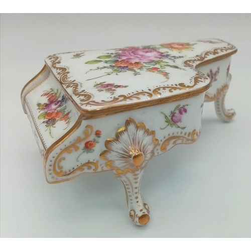 346 - A Beautiful Antique Dresden Hand-Painted Porcelain Piano Trinket Box. Remarkable craftmanship with f... 