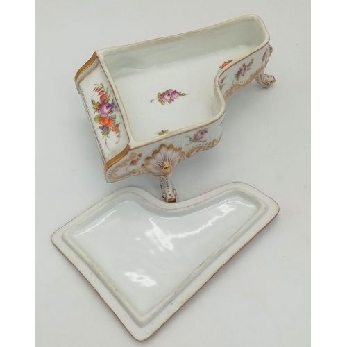 346 - A Beautiful Antique Dresden Hand-Painted Porcelain Piano Trinket Box. Remarkable craftmanship with f... 