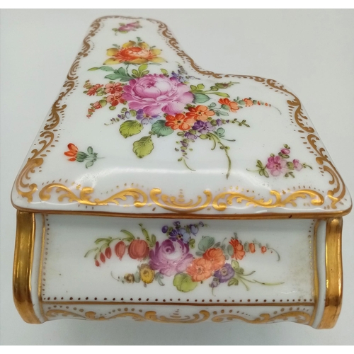 346 - A Beautiful Antique Dresden Hand-Painted Porcelain Piano Trinket Box. Remarkable craftmanship with f... 