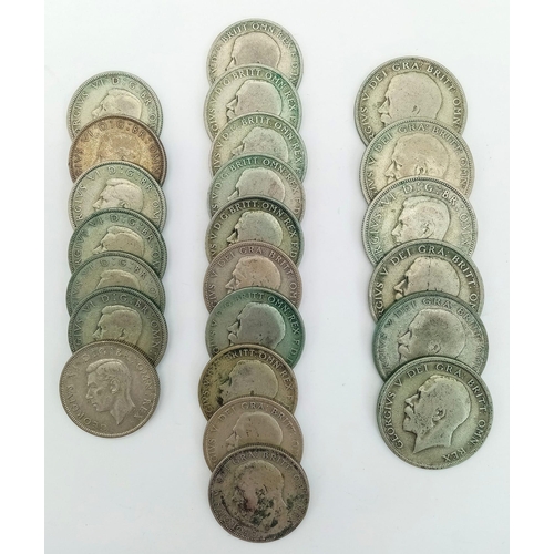 430 - A Collection of Pre 1947 British Silver Coins. Florins, two shillings and half crown coins. Differen... 