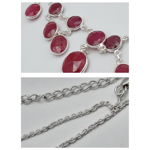 477 - A Ruby Gemstone Necklace on 925 Silver with Matching Ruby Earrings, Necklace Length 36cm, Earring Dr... 