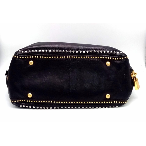 47 - A Vintage Prada Studded black Leather Satchel Bag, Featuring A Studded Leather Body, Exterior Zip Po... 