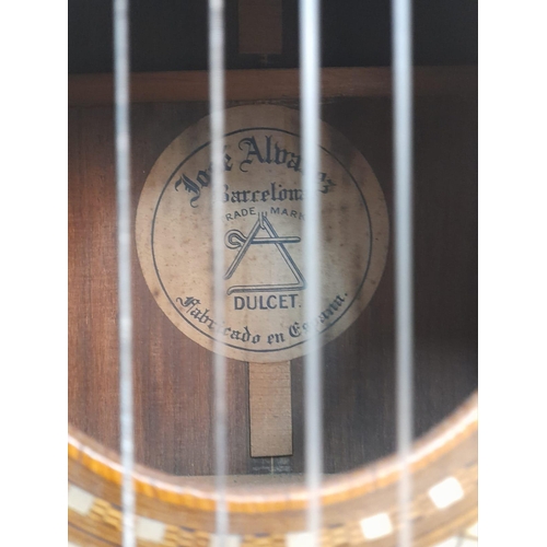 213 - A Rare Vintage Jose Alverez of Barcelona Dulcet Classical Guitar. Comes with original case. Thin cra... 