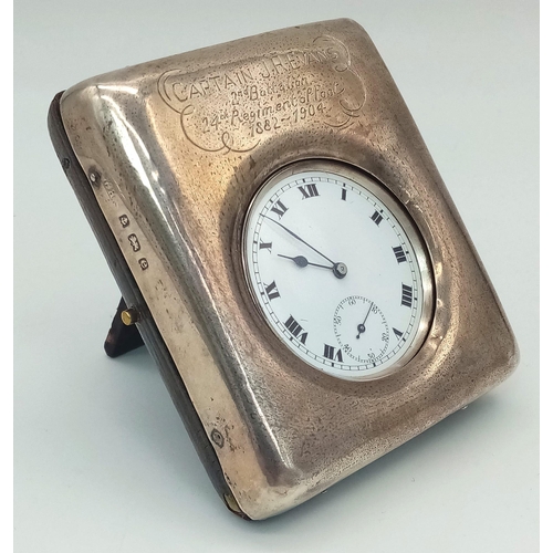 68 - British 1904 Hallmarked Silver Pocket Watch Travel Case awarded to Capt. J.R. Evans 24 th Reg. of Fo... 