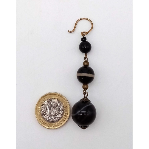 1745 - A Vintage Pair of Banded Graduated Agate Drop Earrings. 5.5cm