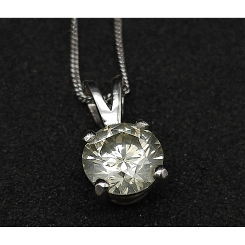 171 - A 950 Platinum Diamond Pendant on an 18K White Gold Disappearing Necklace. Brilliant round cut 1ct s... 