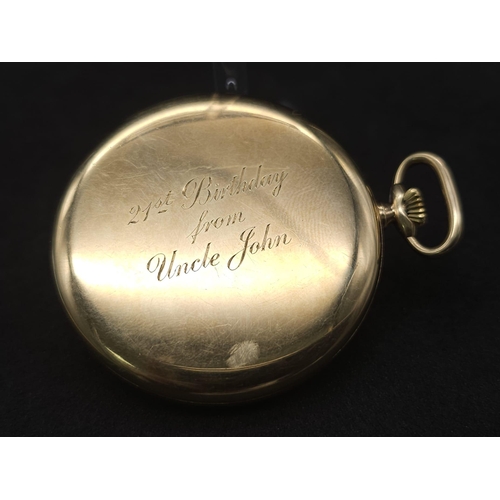 192 - A Beautifully Constructed Vintage 9K Yellow Gold Omega Pocket Watch. 47mm gold case. Silver-tone dia... 