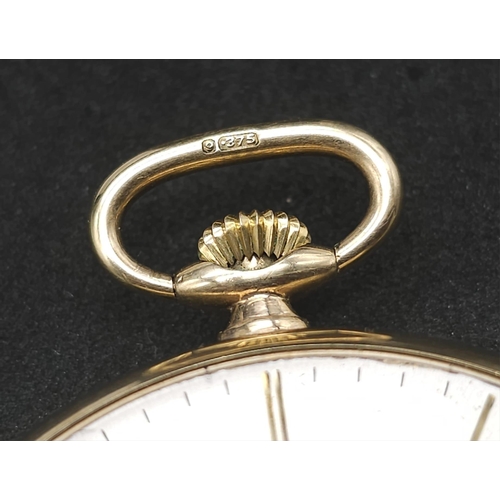 192 - A Beautifully Constructed Vintage 9K Yellow Gold Omega Pocket Watch. 47mm gold case. Silver-tone dia... 