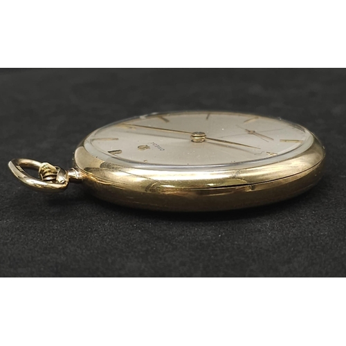 192 - A Beautifully Constructed Vintage 9K Yellow Gold Omega Pocket Watch. 47mm gold case. Silver-tone dia... 