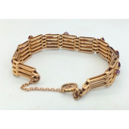 3 - A Vintage 9K Gold and Amethyst Gate Bracelet. Beautifully constructed with 19 clean well faceted ame... 