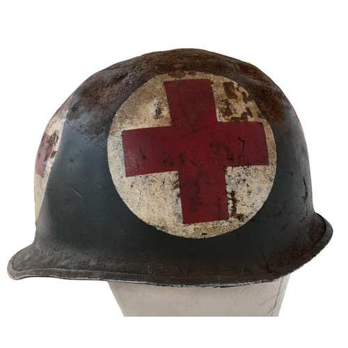 314 - WW2 US Swivel Bale Front Seam Medics Helmet and Liner.