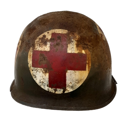 314 - WW2 US Swivel Bale Front Seam Medics Helmet and Liner.