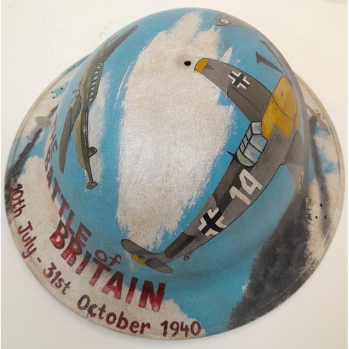 335 - WW2 Battle of Britain Memorial Helmet. Original British Homefront Helmet with post war painting