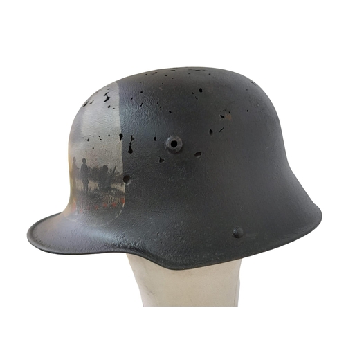 342 - WW1 German M16 Stalhelhm Helmet. Found on the Western Front with post war memorial painting.