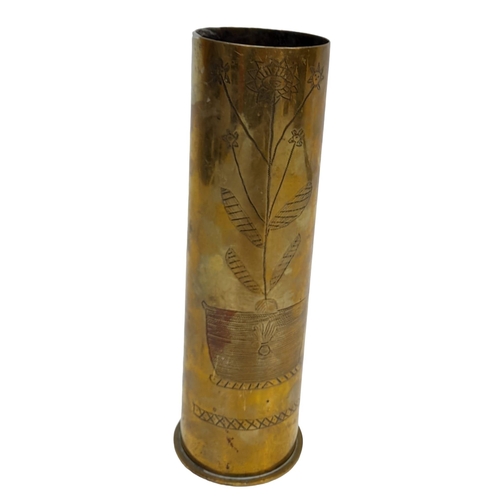 344 - INERT WW1 German Trench Art Shell Case Vase. No International shipping available on this item.