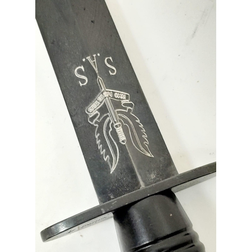 374 - British Made Current Day Commando Dagger with S.A.S Badge Etched on the Blade.