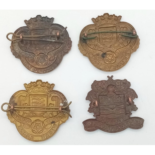 409 - 4 x WW1 British Lancashire Volunteer Battalion Cap Badges.