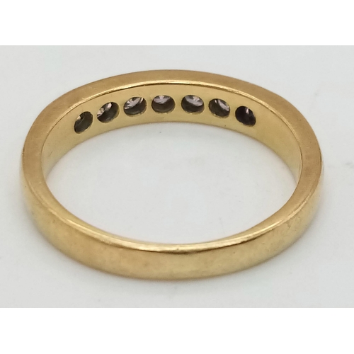 57 - A Vintage 18K Yellow Gold Diamond Half Eternity Ring. Seven round cut diamonds. Size J. 2.8g total w... 