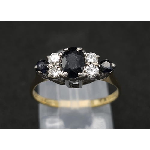 193 - 18K YELLOW GOLD DIAMOND & SAPPHIRE RING.  0.20CT DIAMONDS.  0.40CT OVAL SAPPHIRE. TOTAL WEIGHT 2.4G.... 