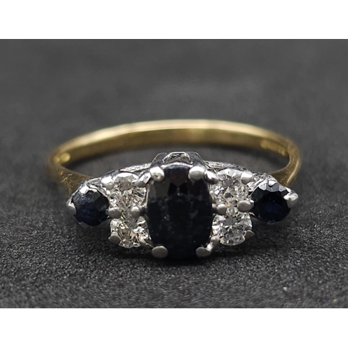 193 - 18K YELLOW GOLD DIAMOND & SAPPHIRE RING.  0.20CT DIAMONDS.  0.40CT OVAL SAPPHIRE. TOTAL WEIGHT 2.4G.... 