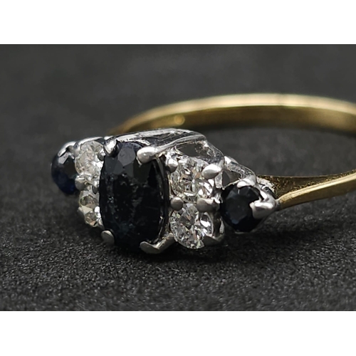 193 - 18K YELLOW GOLD DIAMOND & SAPPHIRE RING.  0.20CT DIAMONDS.  0.40CT OVAL SAPPHIRE. TOTAL WEIGHT 2.4G.... 