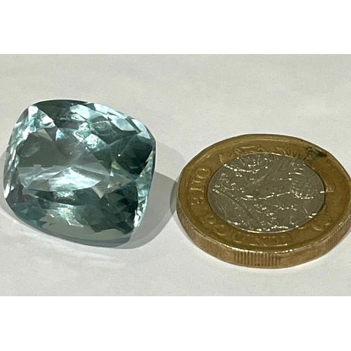 369 - A 30ct Crystal Blue Aquamarine Rectangular Cushion Cut Gemstone. Well faceted with no visible marks ... 