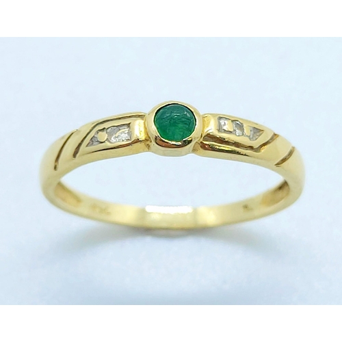 285 - 18K YELLOW GOLD DIAMOND & EMERALD RING SLIGHT DAMAGE TO EMERALD BUT NOT NOTICABLE TO THE EYE.  TOTAL... 