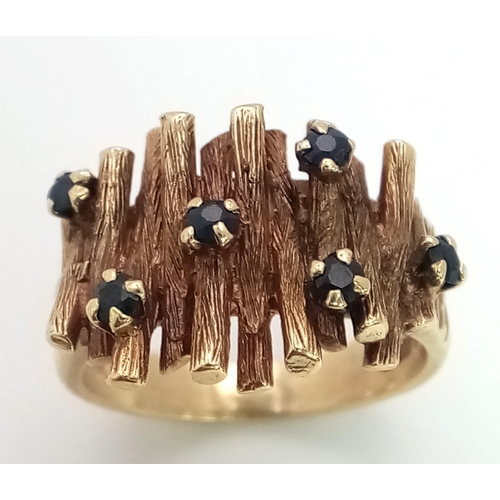 64 - A 9K Yellow Gold and Sapphire Tree Branch Ring. Be at one with nature with this unique foliage piece... 