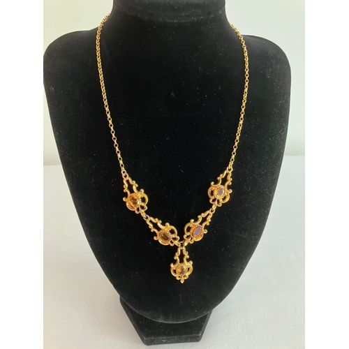 175 - 9 carat YELLOW GOLD NECKLACE set with 5 CITRINE DROP PENDANTS in Classic Style. Full hallmark. 14.66... 