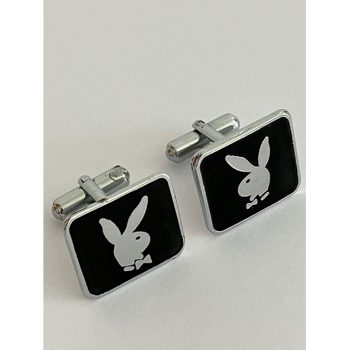 329 - Vintage Pair of original PLAYBOY BUNNY CUFFLINKS 1971/72. Finished in black and silver tone.