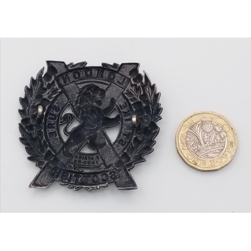 361 - WW1 British London Scottish Officers Silver Cap Badge.