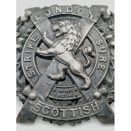 361 - WW1 British London Scottish Officers Silver Cap Badge.