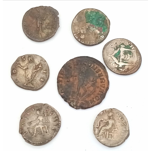 1747 - A Collection of Seven Roman Coins. Please see photos for finer details.