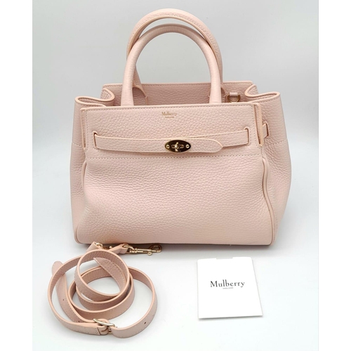 33 - A Mulberry Small Belted Bayswater Handbag in Icy Pink Heavy Grain with Pastel Tartan Fabric Interior... 