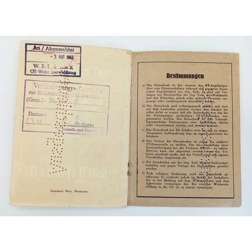 49 - RARE 3 rd Reich Organisation Todt Dienst Buch (Service Book) with lots of stamped entries in his med... 