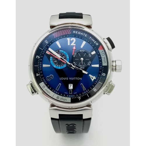 69 - A Louis Vuitton Tambour Regatta Navy Men's Quartz Chronograph Watch. Black LV rubber strap. Stainles... 