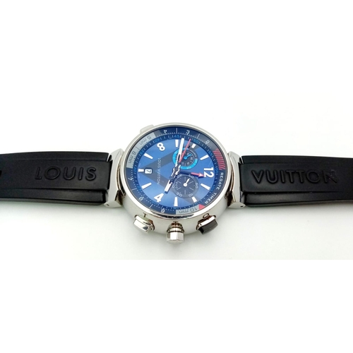 69 - A Louis Vuitton Tambour Regatta Navy Men's Quartz Chronograph Watch. Black LV rubber strap. Stainles... 