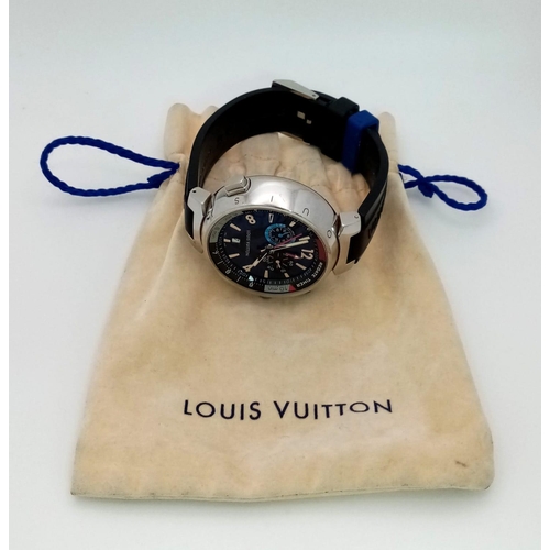 69 - A Louis Vuitton Tambour Regatta Navy Men's Quartz Chronograph Watch. Black LV rubber strap. Stainles... 