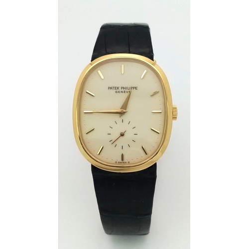 78 - A Vintage Patek Phillipe 18K Gold Gents Watch. Original black leather strap with 18k gold buckle. 18... 