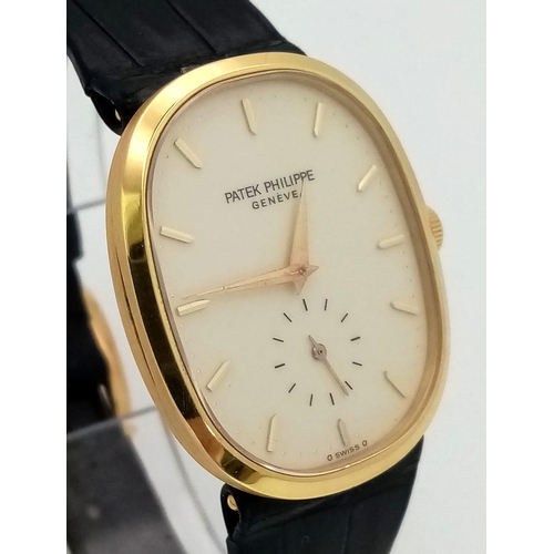 78 - A Vintage Patek Phillipe 18K Gold Gents Watch. Original black leather strap with 18k gold buckle. 18... 